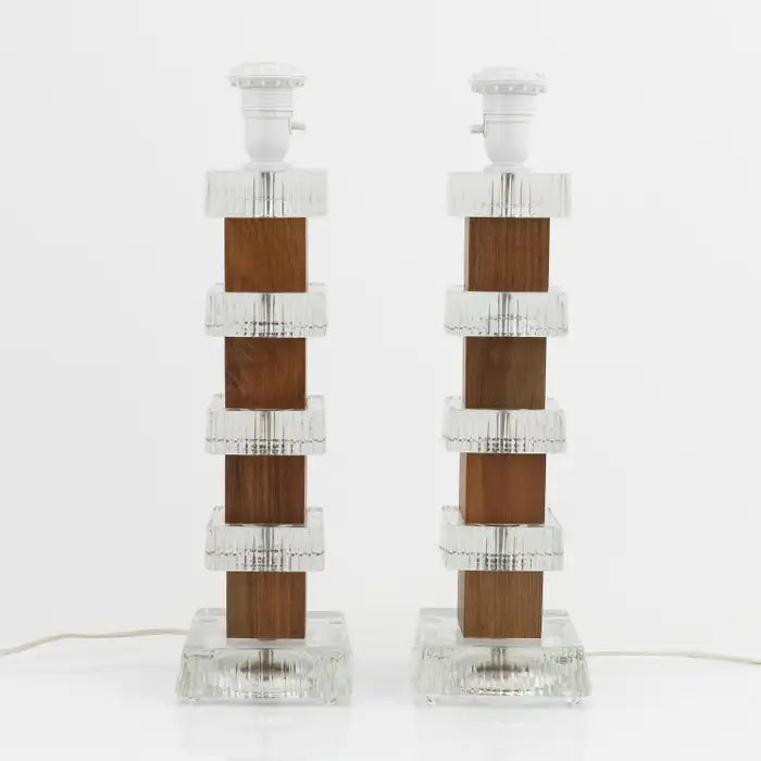 Atelje Glass Table Lamp in Teak and Glass Sweden 1970