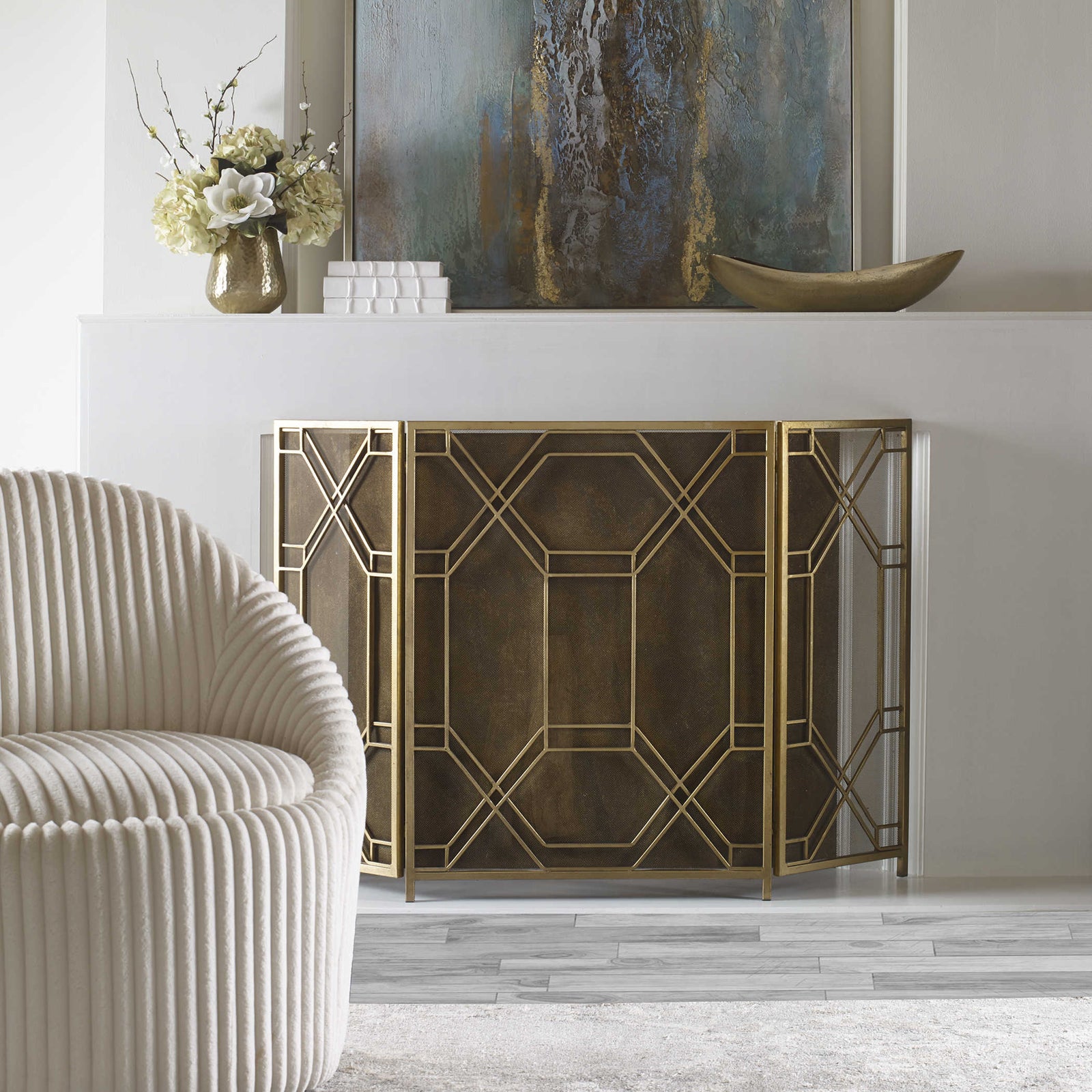 Uttermost Rosen Antiqued Gold Leaf 34"H Fireplace Screen