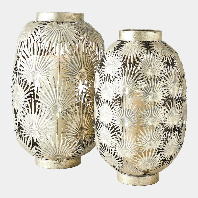 Tropical Palm Leaf Nickel Lantern