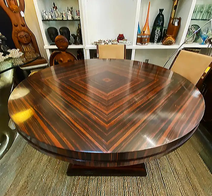 Art Deco Macassar Ebony Round Dining Center Table