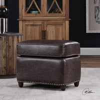 Roosevelt Leather Revtangle Ottoman, Smoke