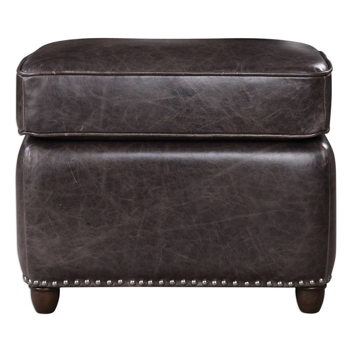 Roosevelt Leather Revtangle Ottoman, Smoke