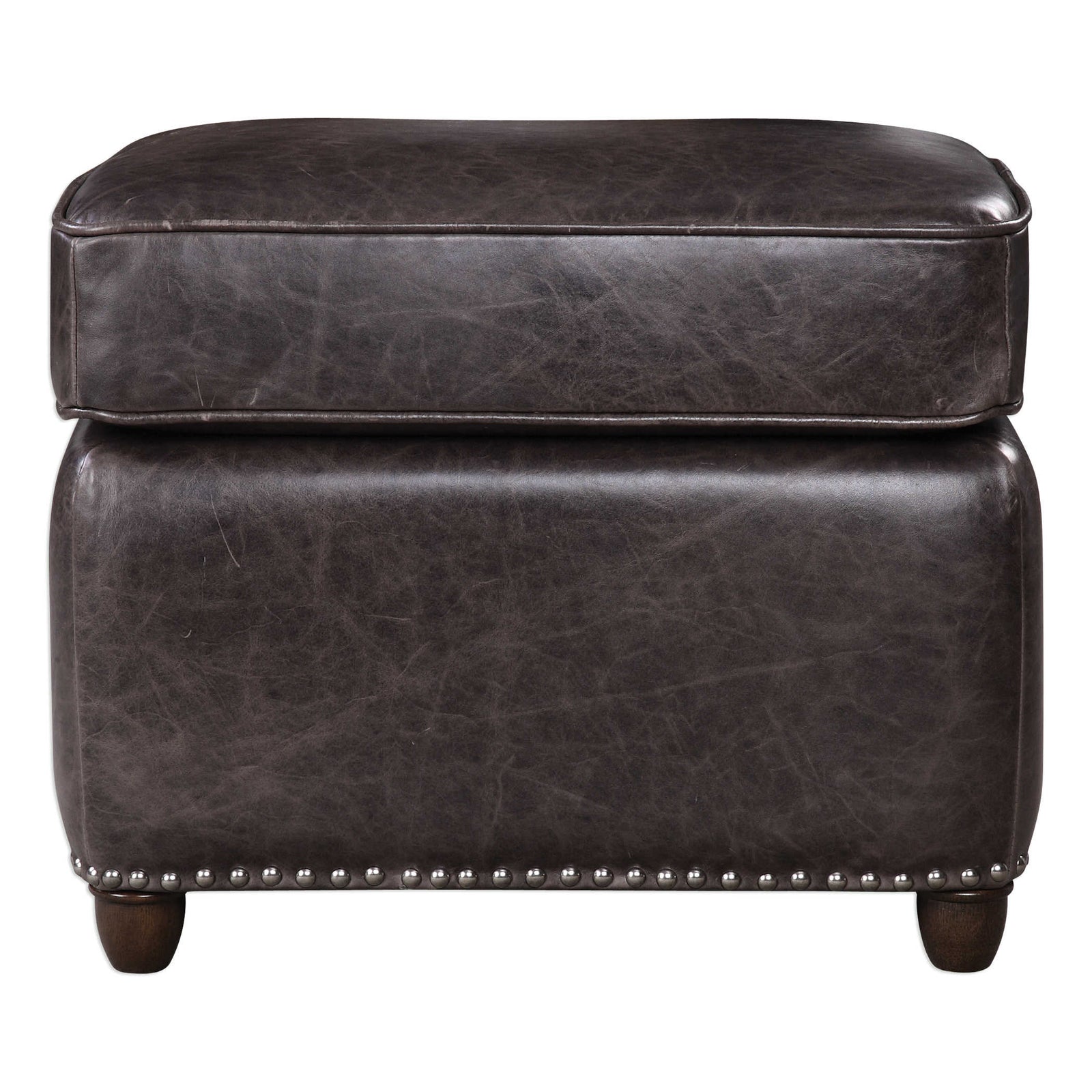 Roosevelt Leather Revtangle Ottoman, Smoke