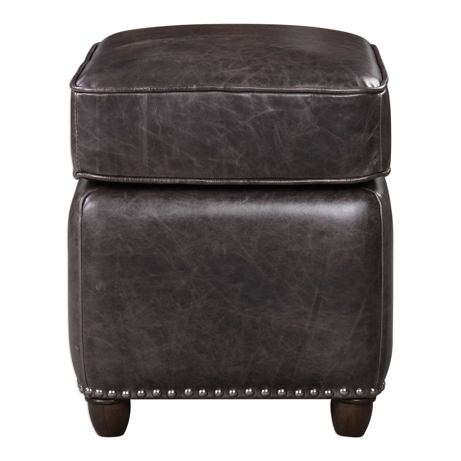 Roosevelt Leather Revtangle Ottoman, Smoke